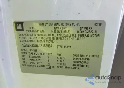 2009 Chevrolet Traverse Ls из США, поврежденный, VIN 1GNER13DX9S152084